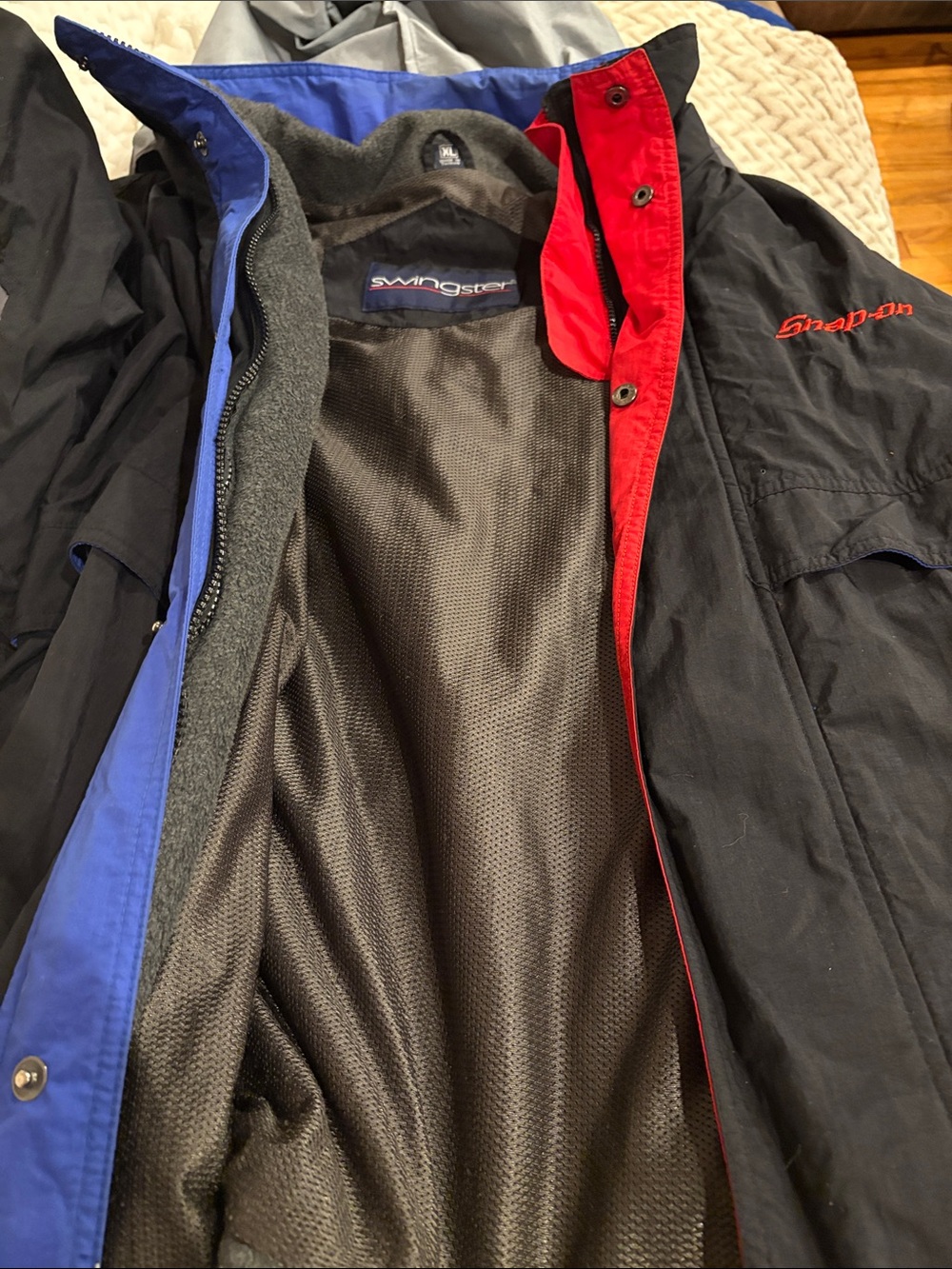 Swingster Snap-on Black Ski/Snowboard Jacket with Blue and Red Accents